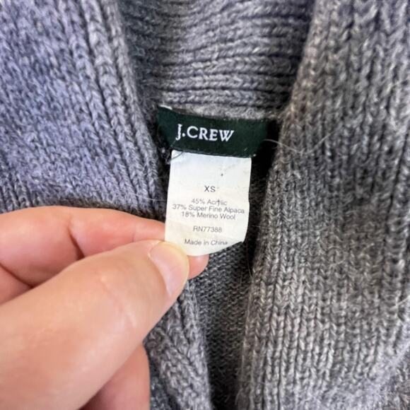 J Crew Sweater Womens Extra Small Gray Alpaca Merino Wool Shawl Collar Cardigan - Picture 3 of 7